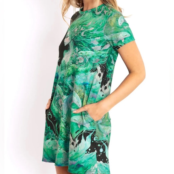 Blackmilk “WATERCOLOUR MERMAID SWING TEE DRESS” Size Medium M NWT Under the Sea - Picture 7 of 14